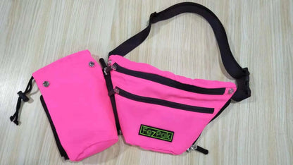 FezPak customizable fanny pack with bottle holder, pink flat design, water-resistant material.