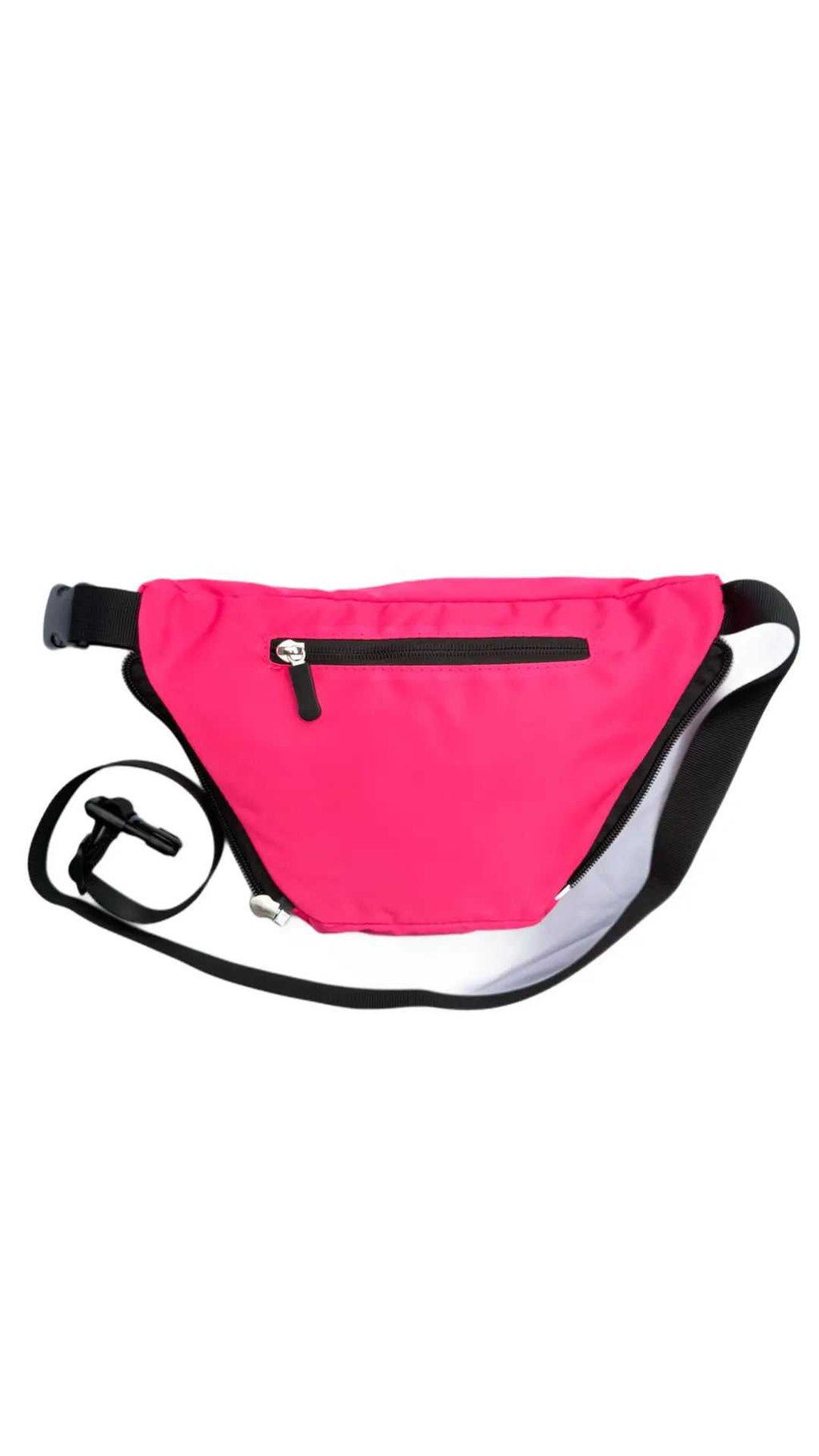 FezPak customizable flat pink fanny pack with adjustable black strap and front zipper pocket